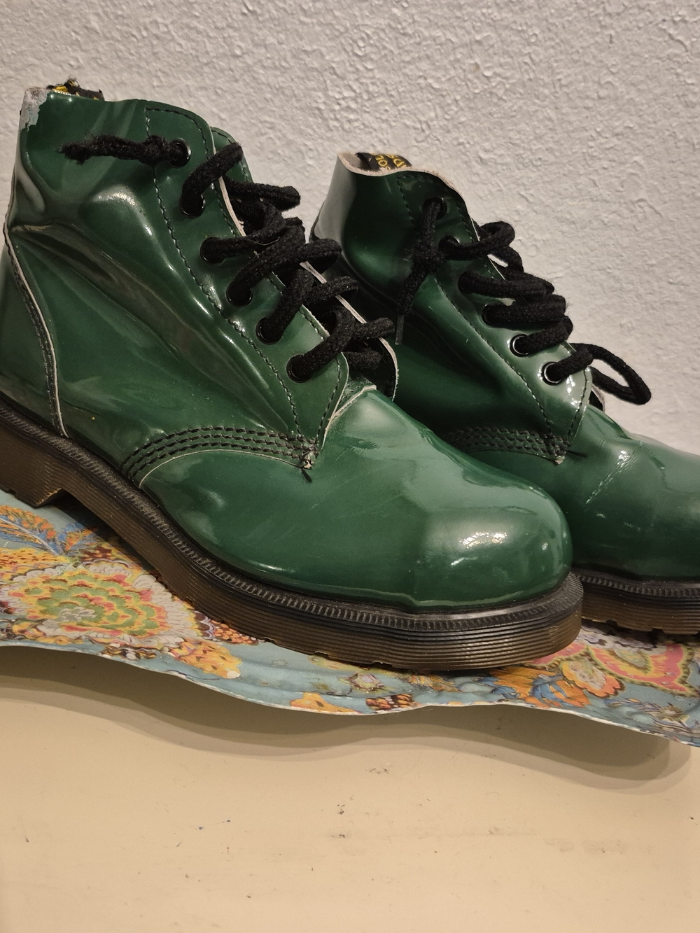 Dr. Martens Glossy Green Leather Lace-Up Boots